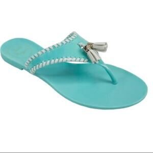 JACK ROGERS Aqua Blue Alana Jelly Tassel Flip Flop Slides Size 9